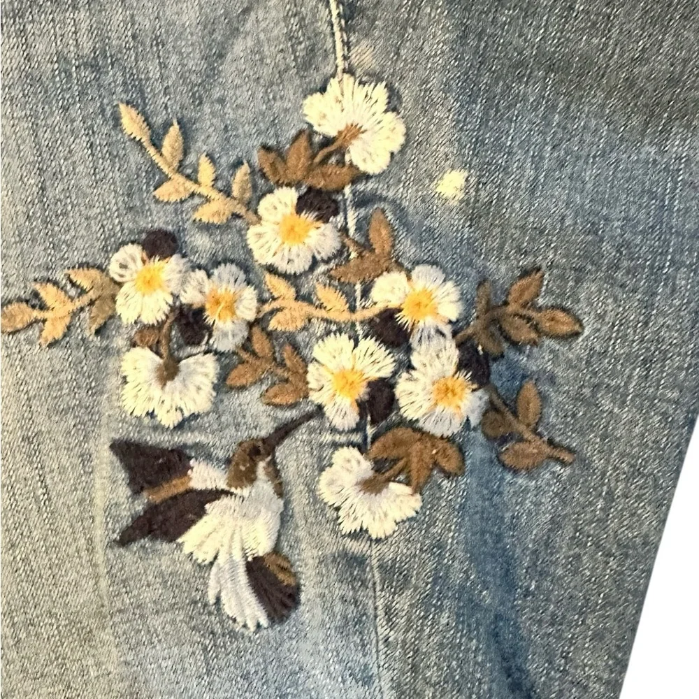 Torrid Blue Straight Leg Jeans with Floral Accents - Picture 2 of 7